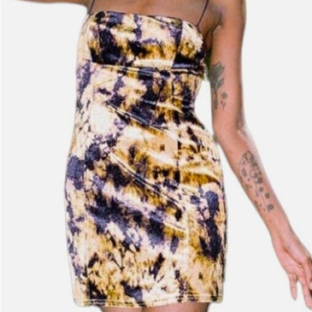 Urban Outfitters‎ Dawn Tie Dye Velvet Mini Short Slip Dress Womens Medium Party